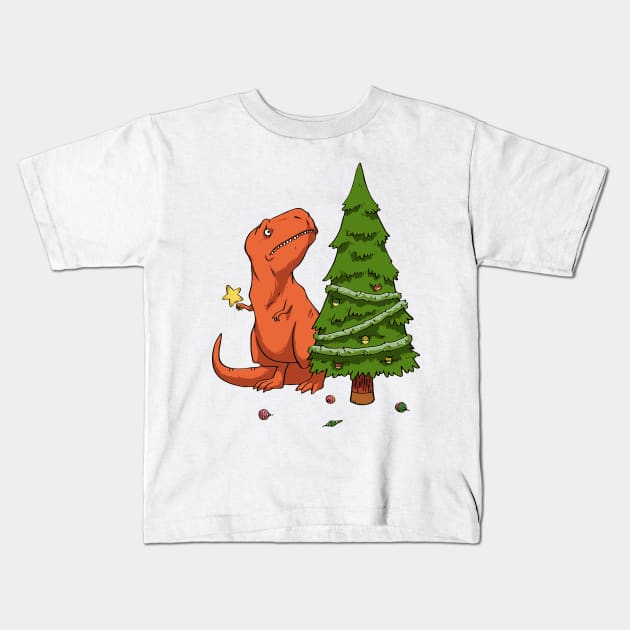 t rex celebrates christmas Kids T-Shirt by artistcill